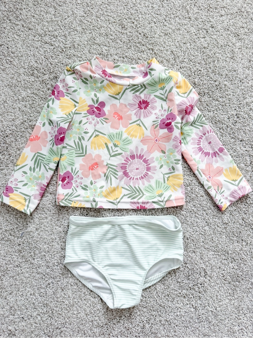Carter's Floral Long-Sleeve Rashguard Set - Pink, Yellow & Green